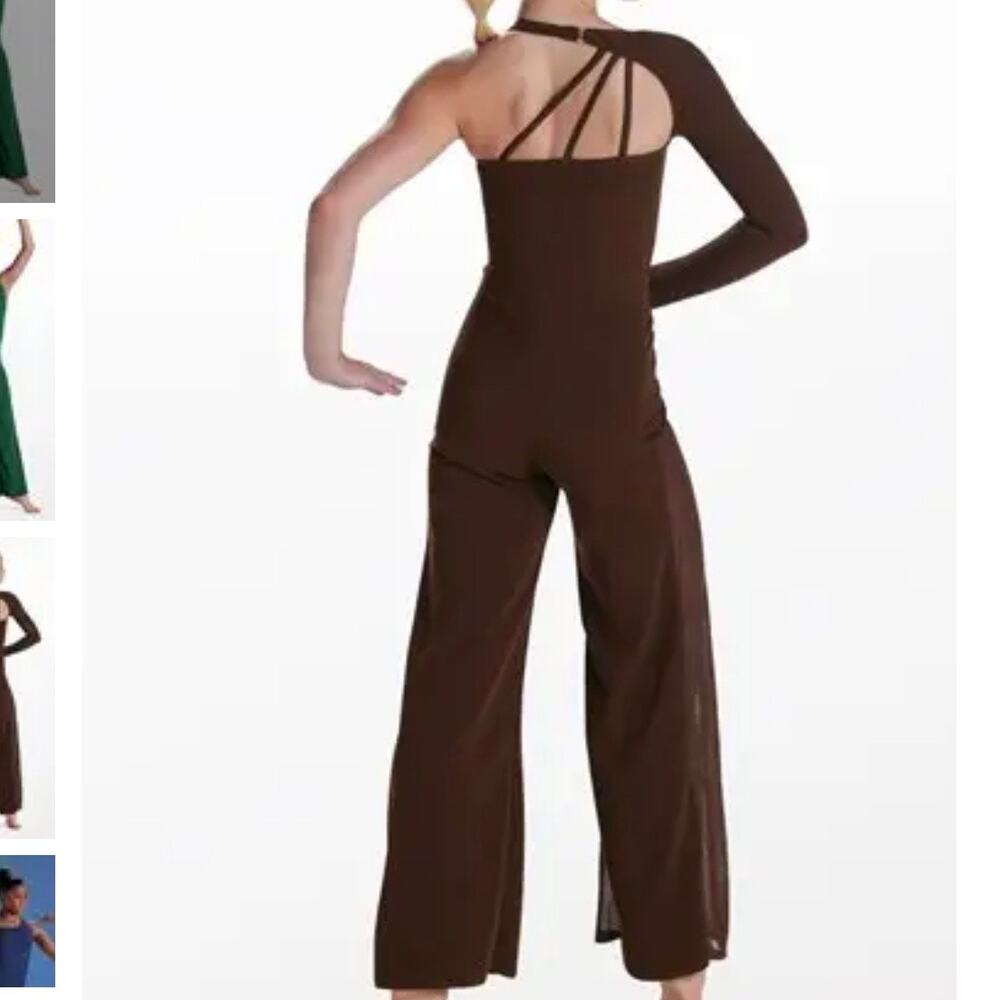 Weissman dark Brown sheer mesh panel jumpsuit & gold chain hair tie large child